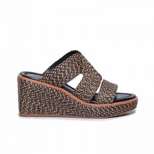 Black Brown Women Bernardo Kaian Raffia Wedge Sandals | OMN7666GD