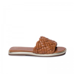 Dark Brown Women Bernardo Troy Woven Slide Sandals | MNU3732PA