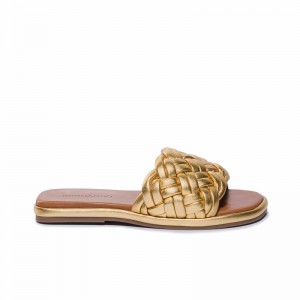 Gold Women Bernardo Troy Woven Slide Sandals | OFV8575TM