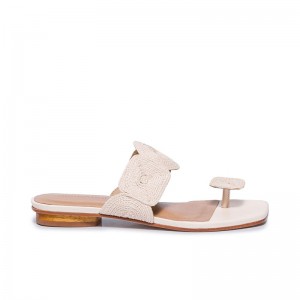 White Women Bernardo Palermo Raffia Slide Sandals | YOT2785VQ