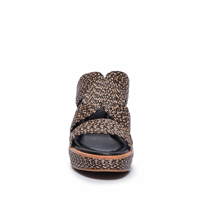 Black Brown Women Bernardo Kaian Raffia Wedge Sandals | OMN7666GD