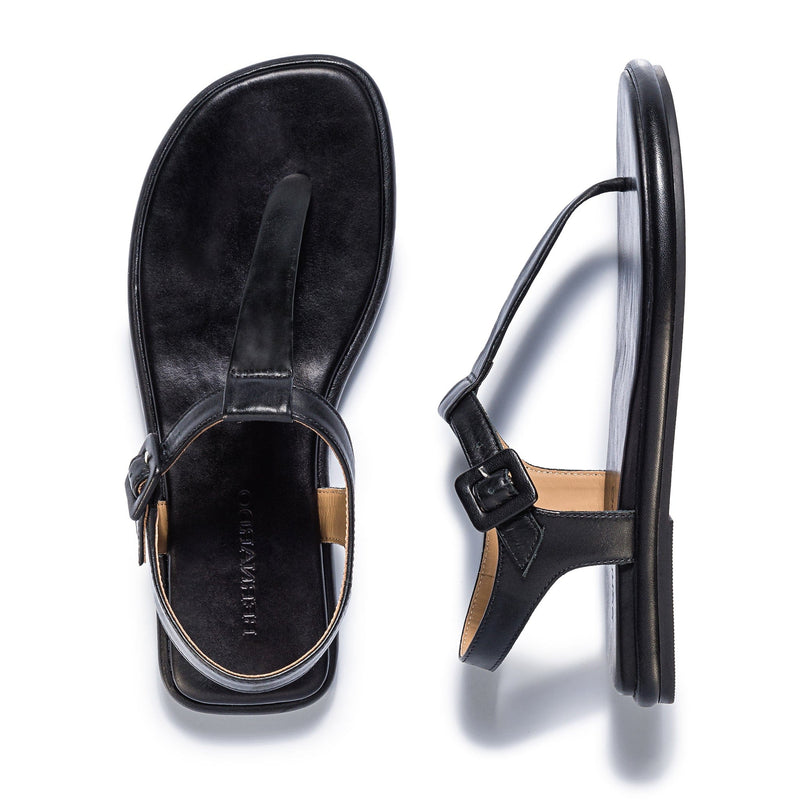 Black Women Bernardo Tucson T-Strap Flat Sandals | CKF2943IG