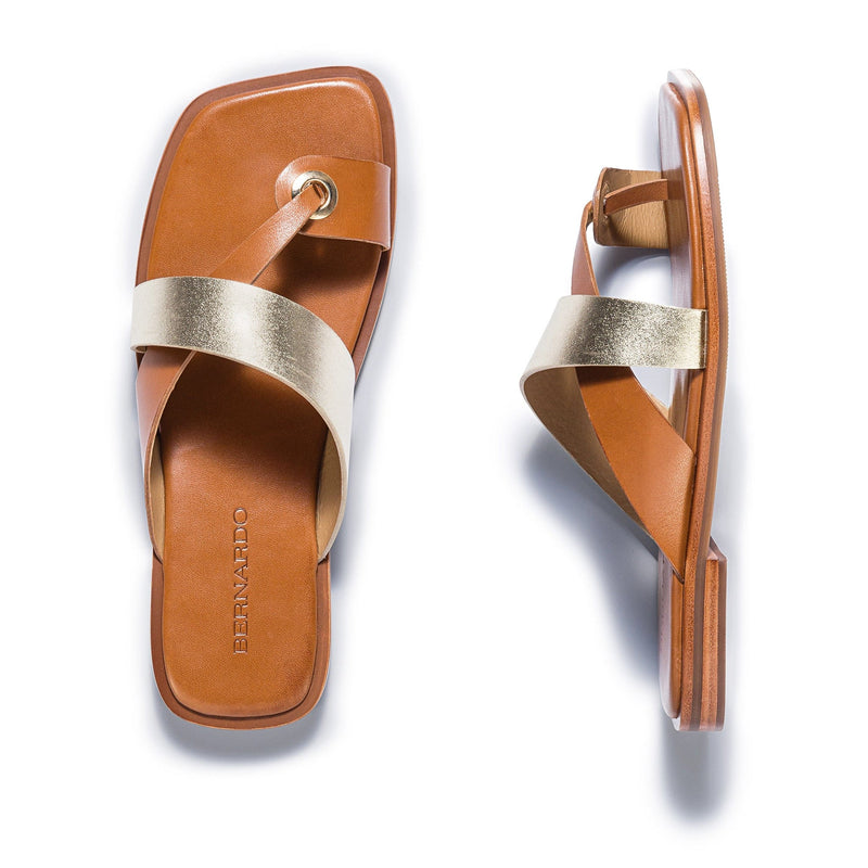 Gold Brown Women Bernardo Amelia Cross Strap Slide Sandals | ZBS804TC