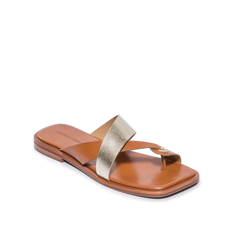 Gold Brown Women Bernardo Amelia Cross Strap Slide Sandals | ZBS804TC