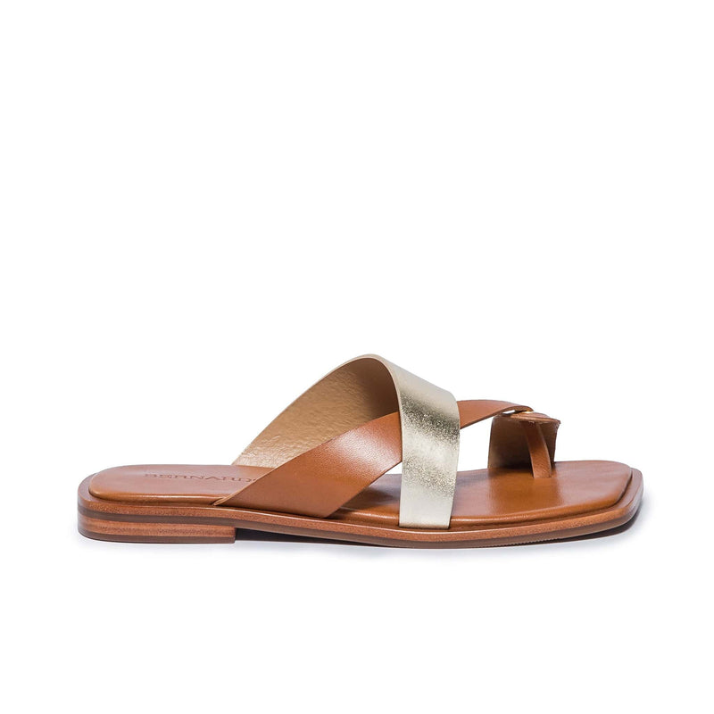 Gold Brown Women Bernardo Amelia Cross Strap Slide Sandals | ZBS804TC