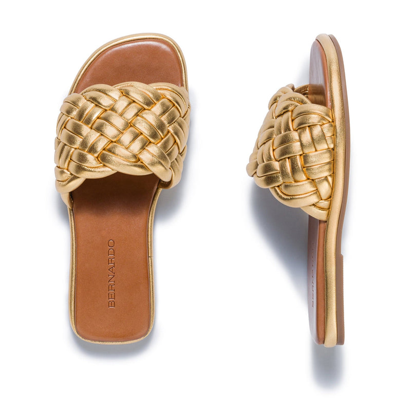 Gold Women Bernardo Troy Woven Slide Sandals | OFV8575TM