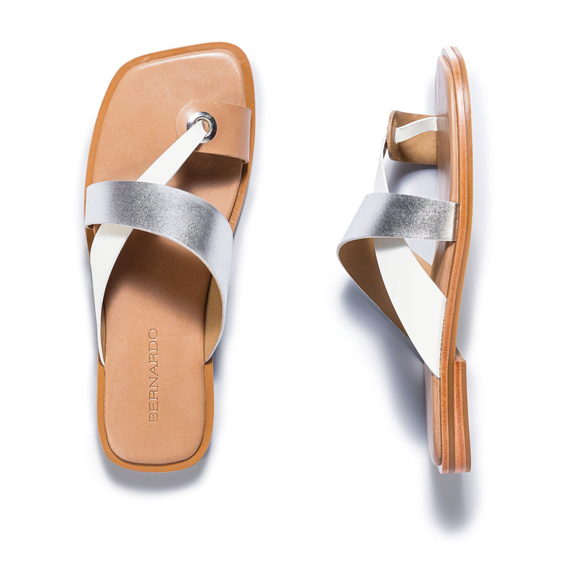 Silver White Women Bernardo Amelia Cross Strap Slide Sandals | MQM8056FU