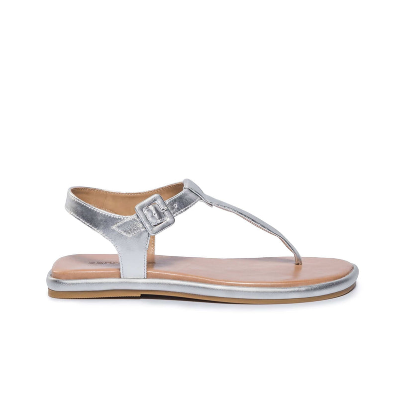 Silver Women Bernardo Tucson T-Strap Flat Sandals | MKF2414PC